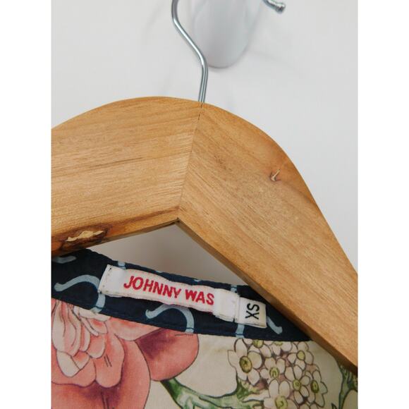 Johnny‎ Was Abina Blouse Size XS Oversized Tropical Bird Floral 100% Silk Blue - Picture 4 of 5